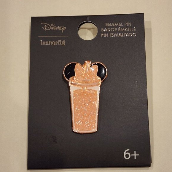 Loungefly Disney Minnie Mouse Glitter Tumbler Pin Sparkling Rose Gold Drink NEW - Picture 2 of 11